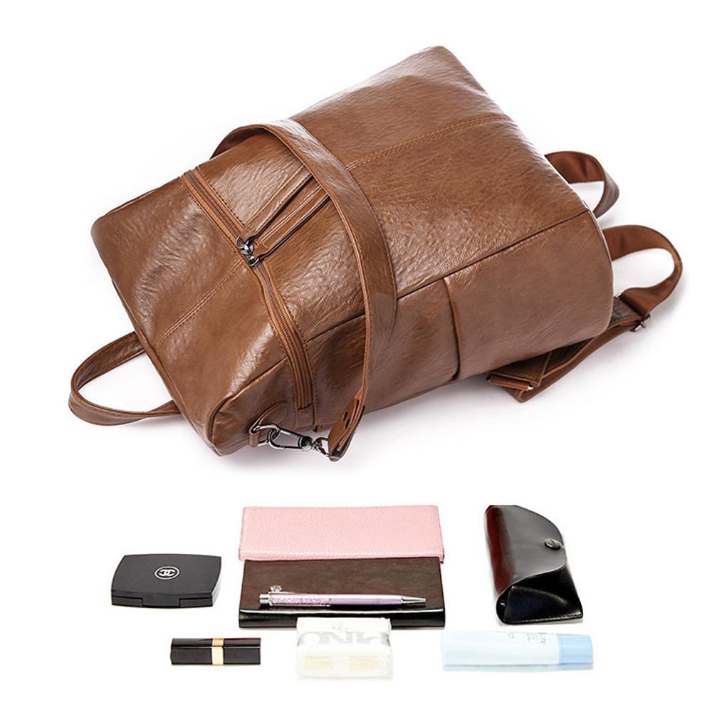 Large Capacity Leather Backpack Everyday Travel Laptop Bag