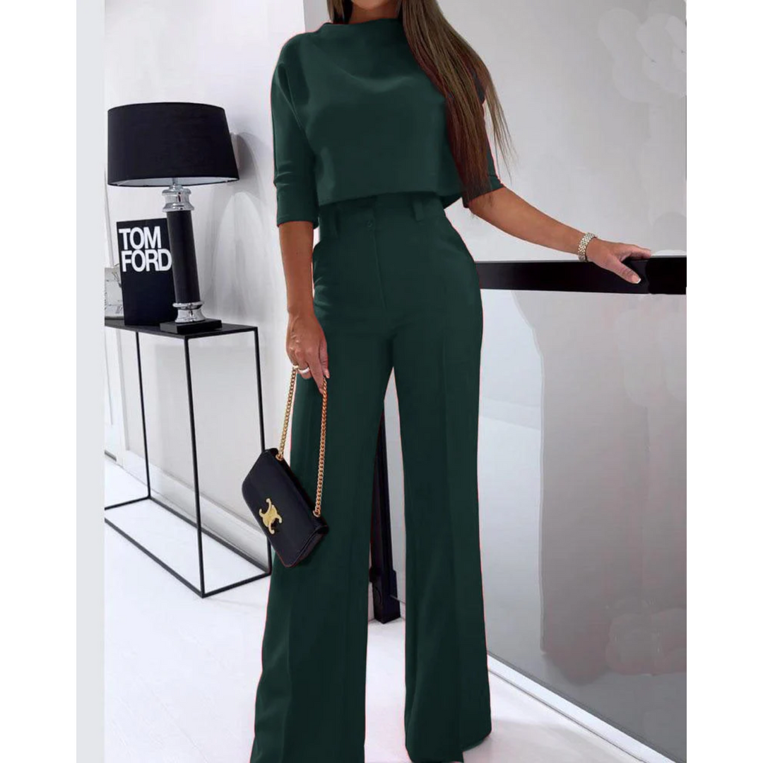 Women’s Two-Piece Lounge Set with Half Sleeve Top & Wide Leg Pants