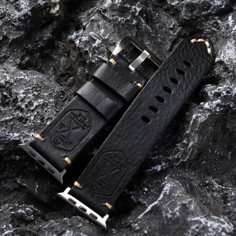Vintage Full Grain Leather Apple Watch Band Handcrafted Strap