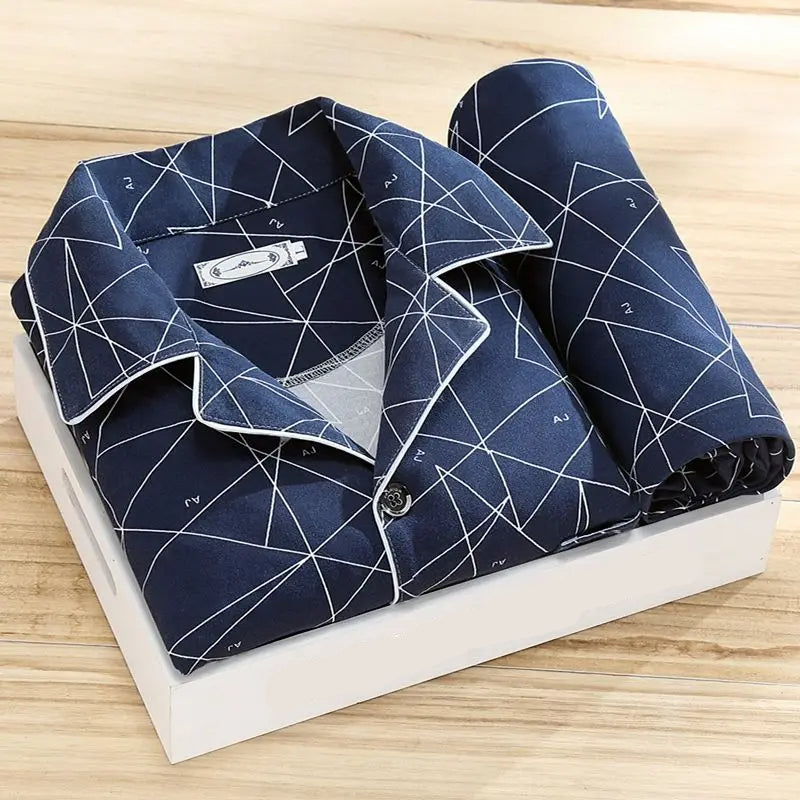 Men's Button-Up Pajama Set Breathable Sleepwear
