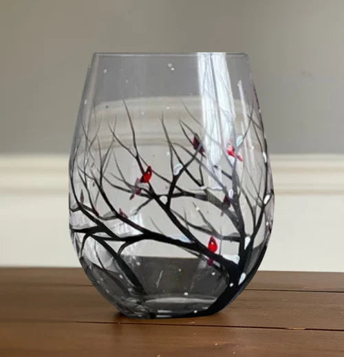 Hand Painted Four Seasons Tree Wine Glass