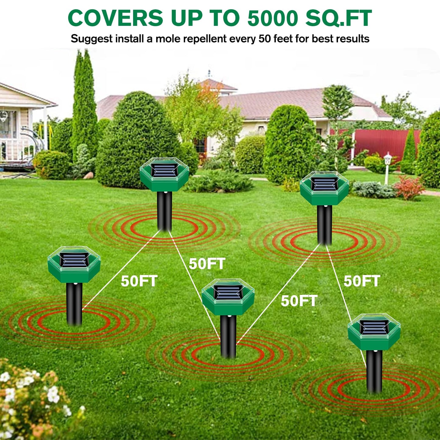 Solar Ultrasonic Mole Repeller Stakes Outdoor Pest Deterrent 4 Pack