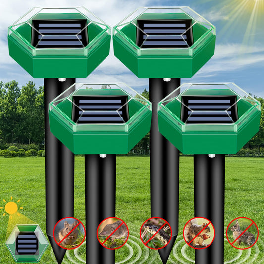 Solar Ultrasonic Mole Repeller Stakes Outdoor Pest Deterrent 4 Pack