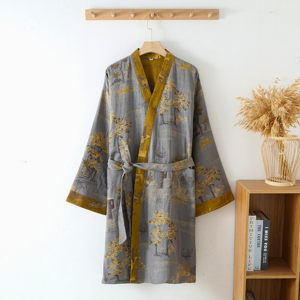 SereneCotton – Luxury Cotton Kimono Bathrobe – Breathable & Soft