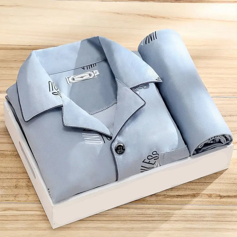 Men's Button-Up Pajama Set Breathable Sleepwear