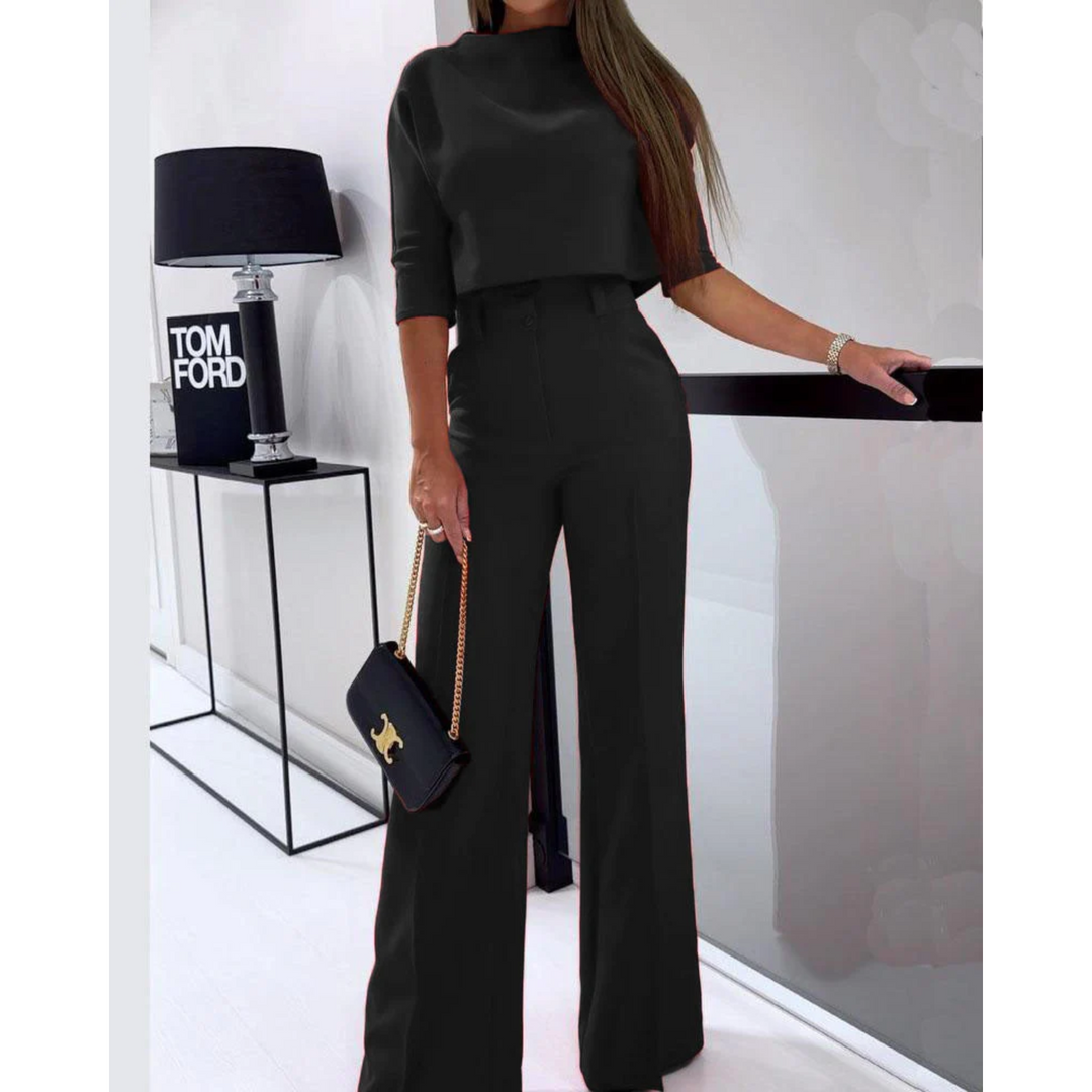 Women’s Two-Piece Lounge Set with Half Sleeve Top & Wide Leg Pants