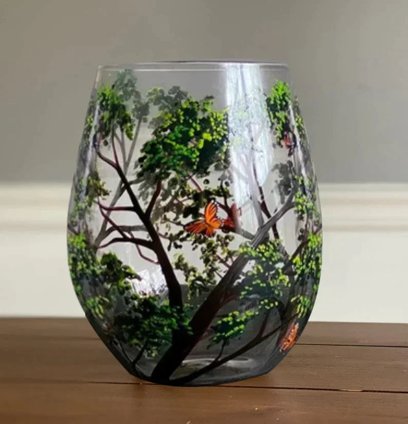 Hand Painted Four Seasons Tree Wine Glass