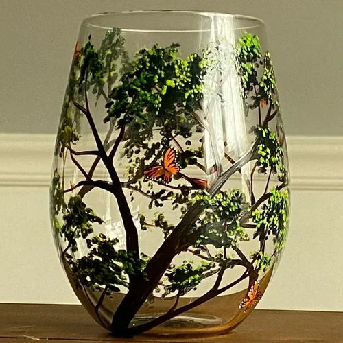 Hand Painted Four Seasons Tree Wine Glass