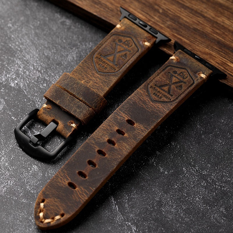 Vintage Full Grain Leather Apple Watch Band Handcrafted Strap