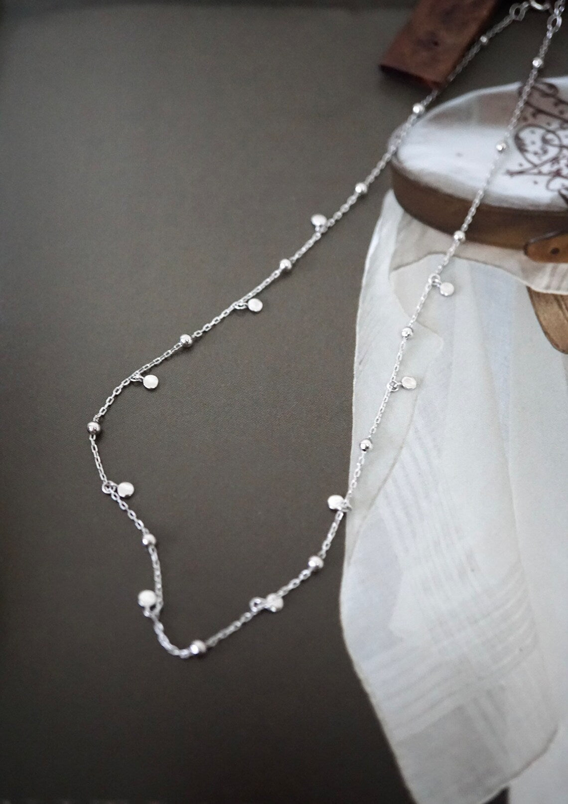 Silver Drop Necklace – 925 Sterling Silver Beaded Choker