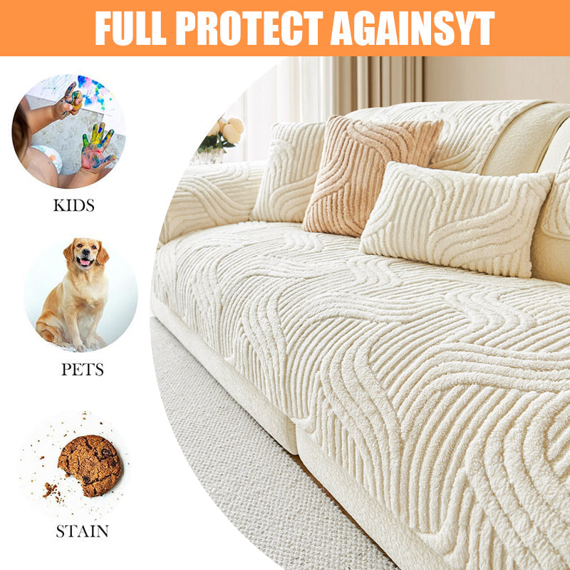 BohoWave Luxe – Non-Slip Plush Sofa Cover with Wave Texture (Pet-Friendly & Washable)