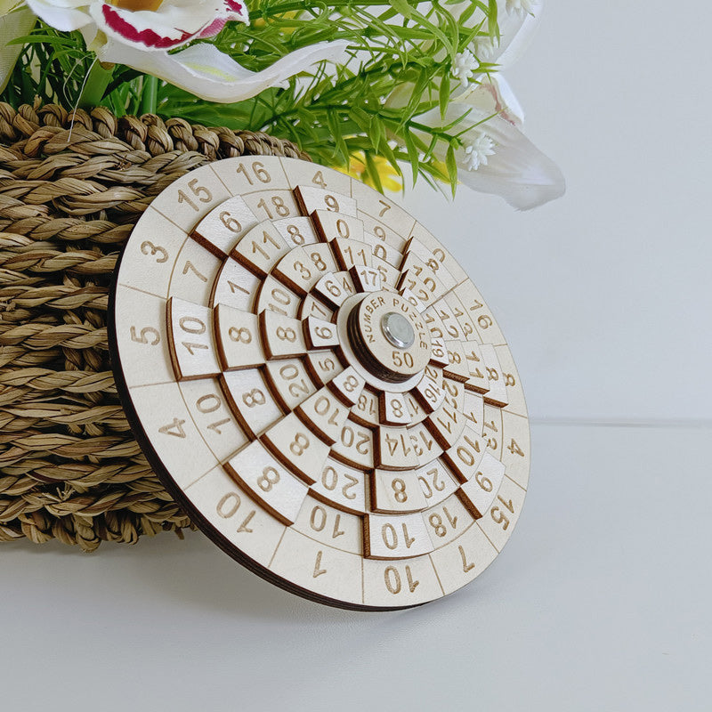 Precision Wooden Number Ring Puzzle – Rotating Logic Brain Teaser