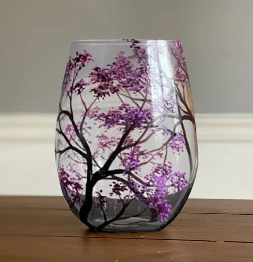 Hand Painted Four Seasons Tree Wine Glass