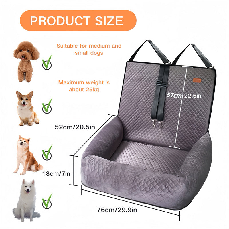 PawRide Duo – Large Dog Car Seat with Dual Safety Buckles & Plush Comfort