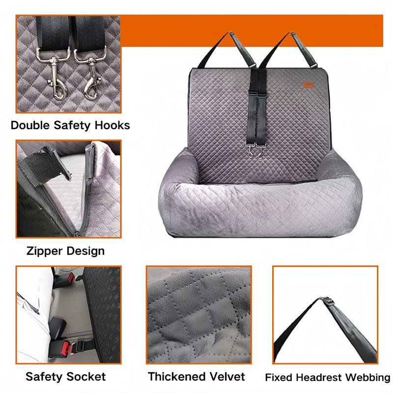 PawRide Duo – Large Dog Car Seat with Dual Safety Buckles & Plush Comfort