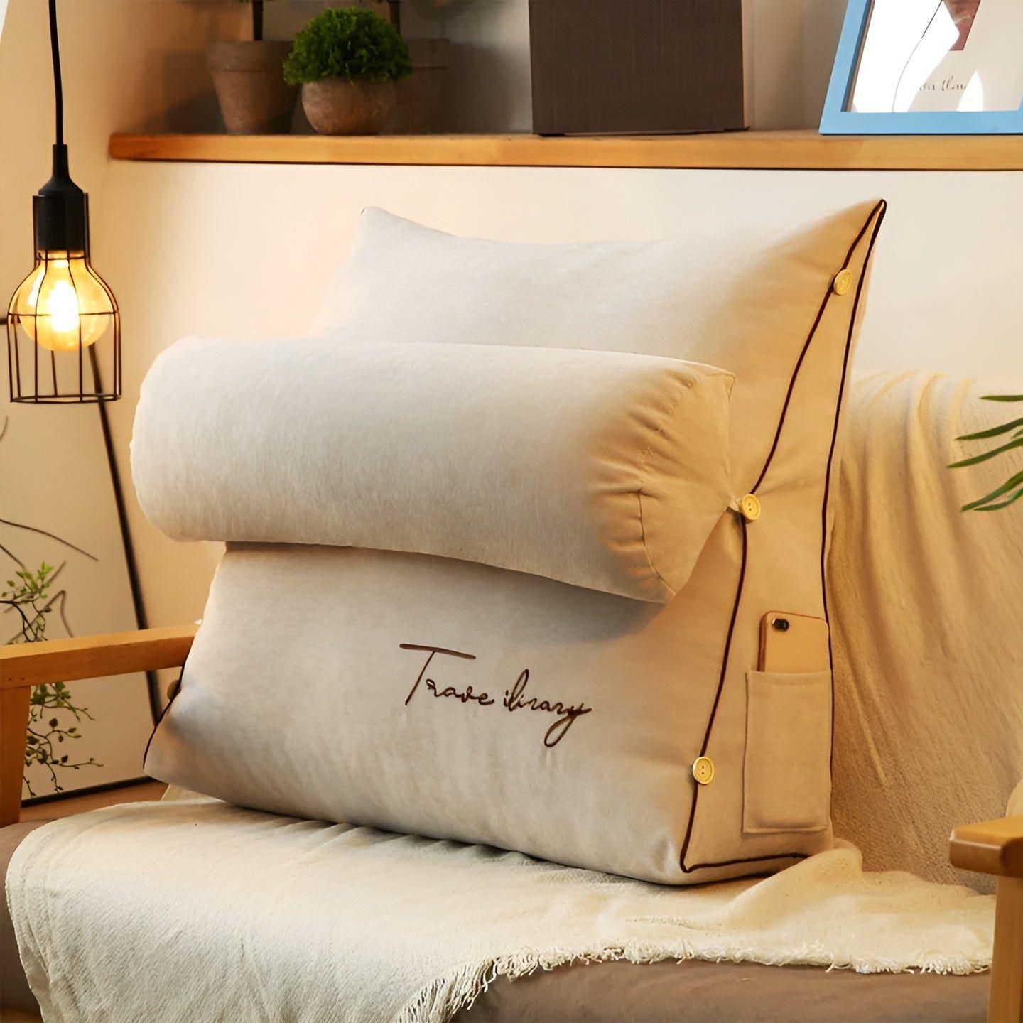 Ergonomic Triangular Reading Pillow with Back Support for Bed & Sofa