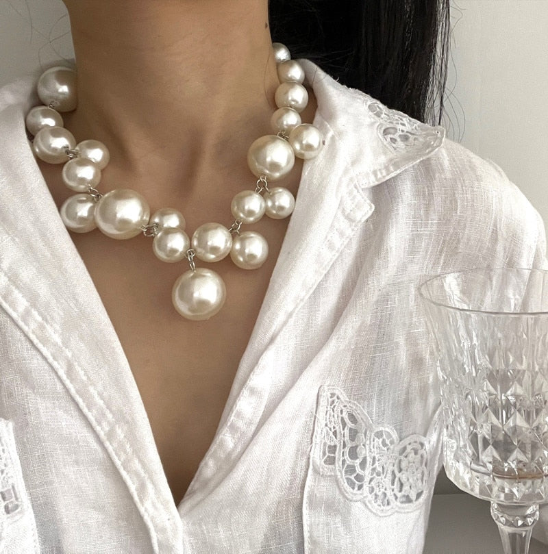 Pearl Maiden Necklace – Elegant Simulated Pearl Statement Necklace
