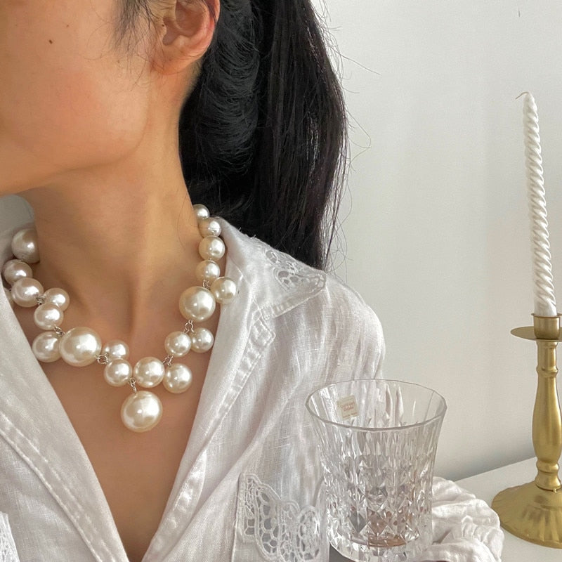 Pearl Maiden Necklace – Elegant Simulated Pearl Statement Necklace