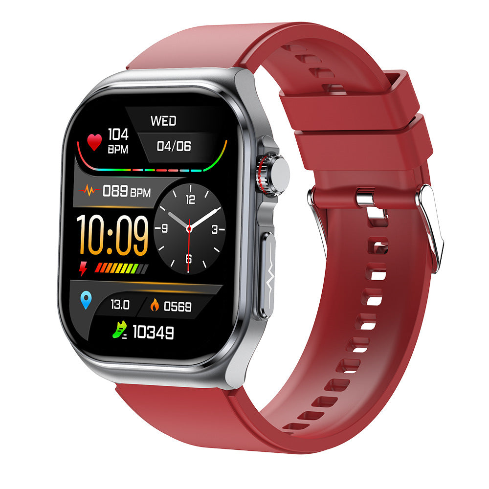 Smartwatch with a red band on a white background