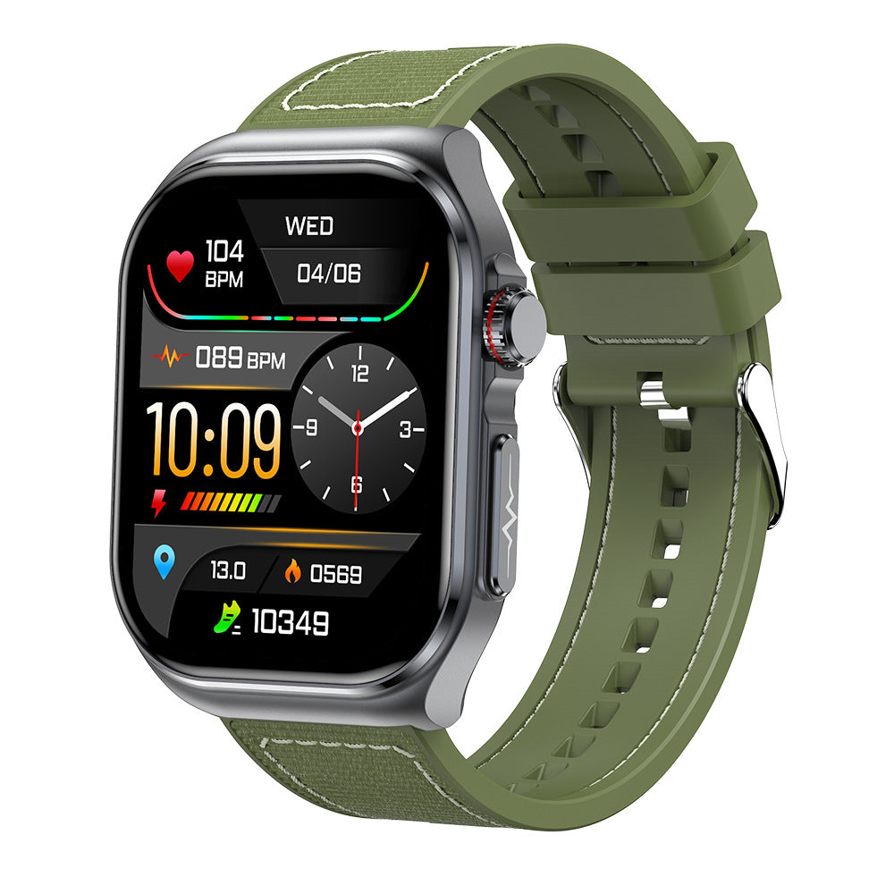 Smartwatch with a green band on a white background
