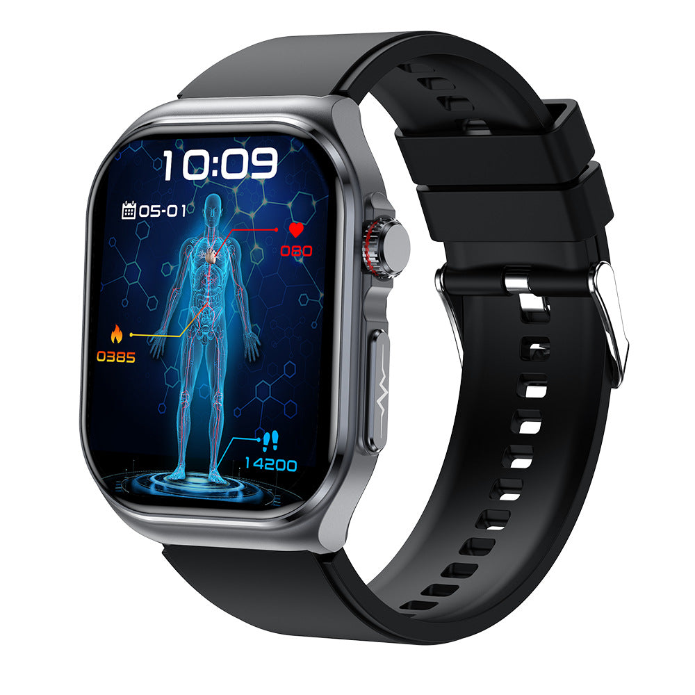 Smartwatch with black band on a white background