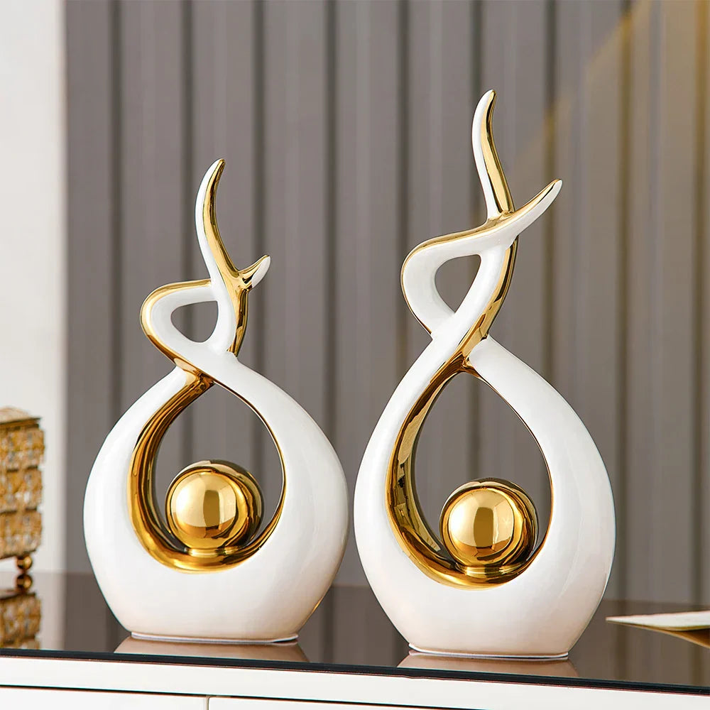 LuxeForm – Abstract Ceramic Sculpture with Gold Accents for Timeless Elegance