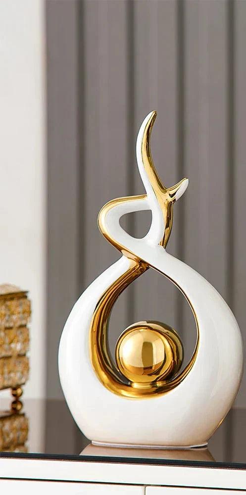 LuxeForm – Abstract Ceramic Sculpture with Gold Accents for Timeless Elegance