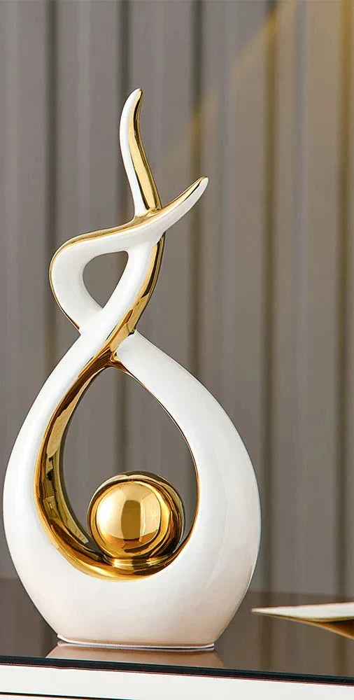 LuxeForm – Abstract Ceramic Sculpture with Gold Accents for Timeless Elegance