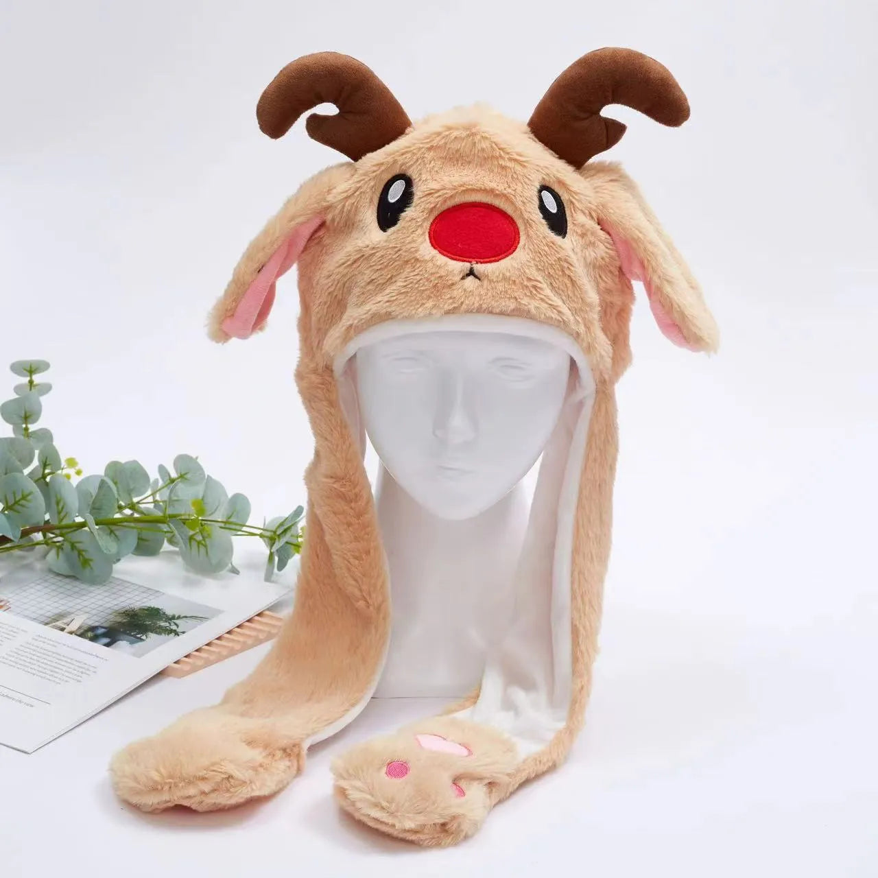 Plush Bunny Ear Hat with Moving Ears – Interactive Winter Hat