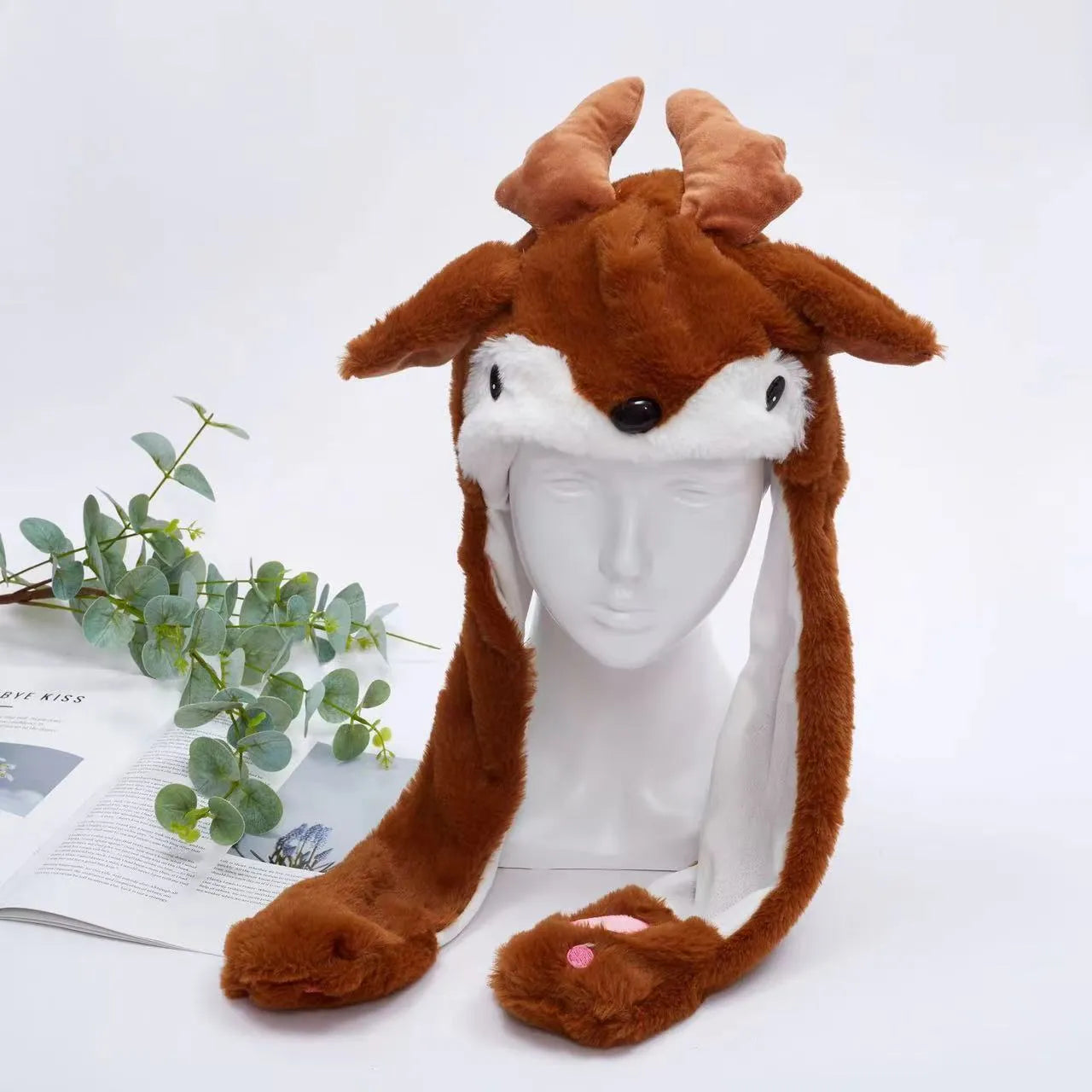 Plush Bunny Ear Hat with Moving Ears – Interactive Winter Hat