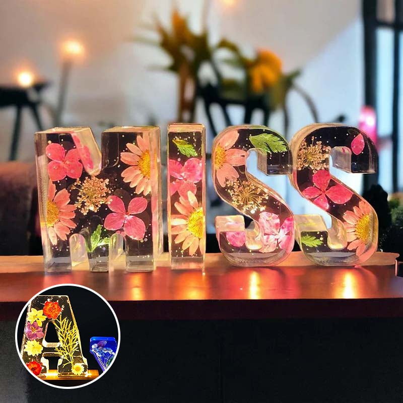 Personalized Letter Resin Flower LED Night Light