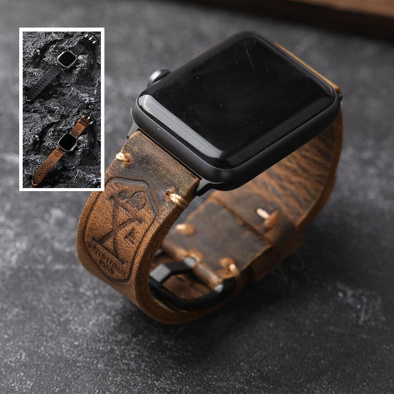 Vintage Full Grain Leather Apple Watch Band Handcrafted Strap