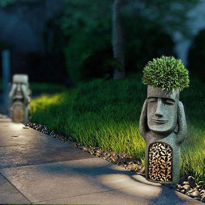 Solar LED Face Planter Decorative Garden Sculpture Pot