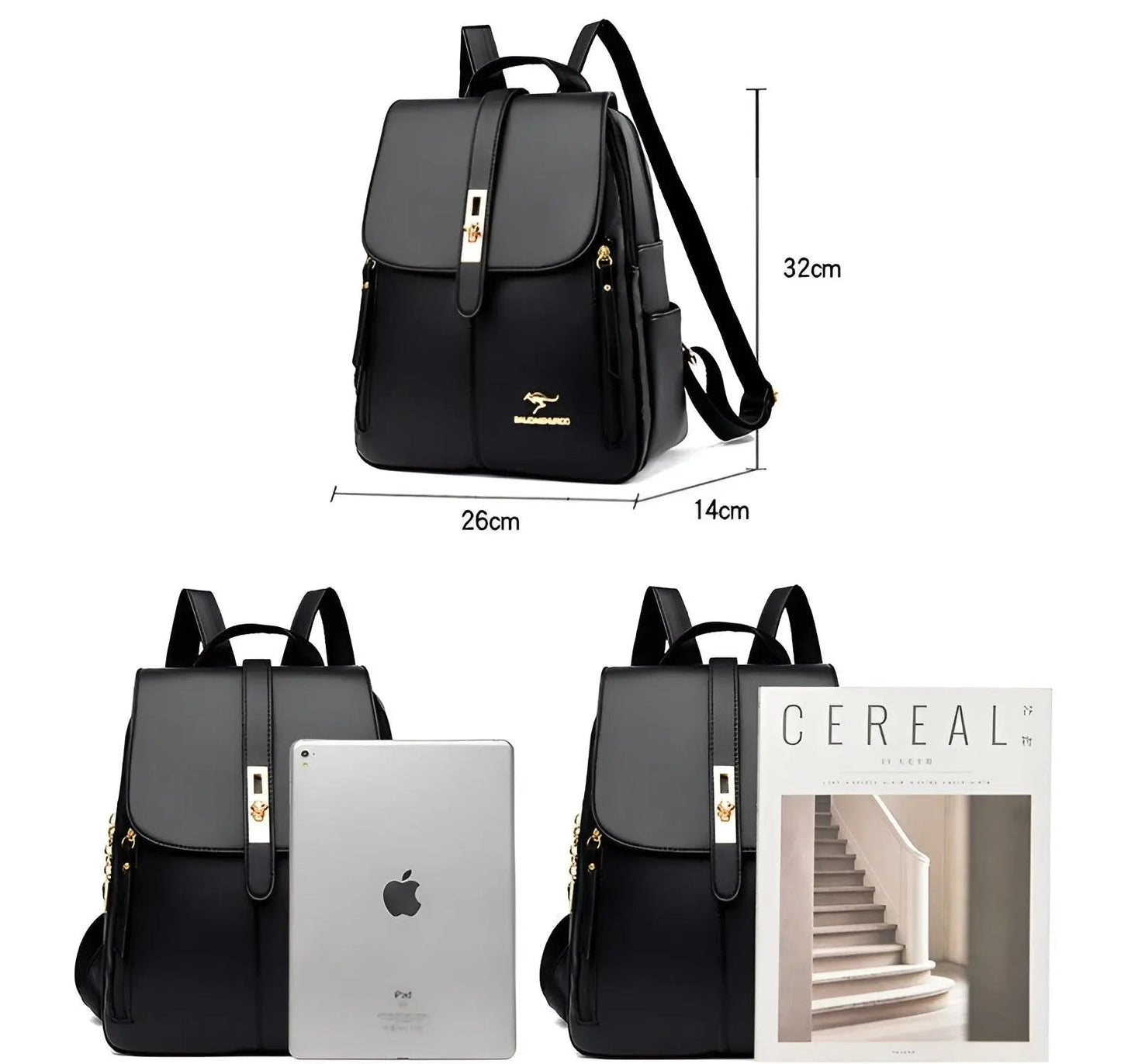 Dames leren rugzak met meerdere vakken, dagelijkse handtas