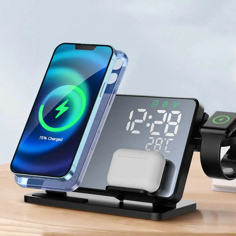 3-in-1 Wireless Charging Station with Digital Alarm Clock