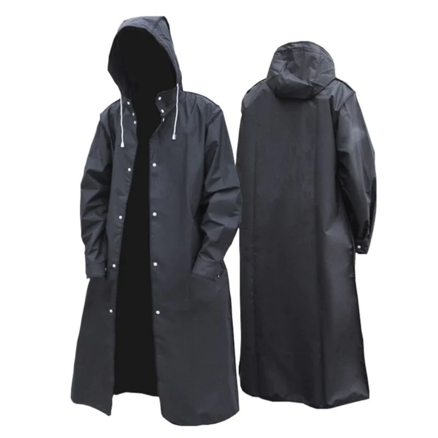 Men’s Long Hooded Waterproof Raincoat – Lightweight Trench Style Jacket
