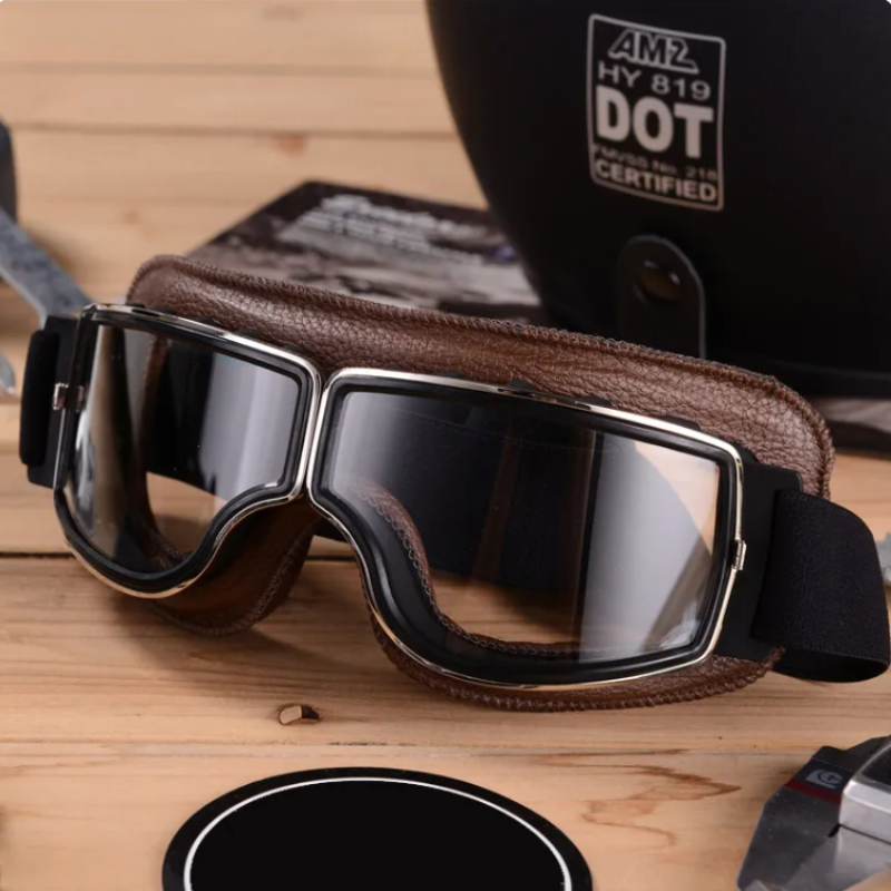 RiderEdge™ Vintage Leather Motorcycle Goggles