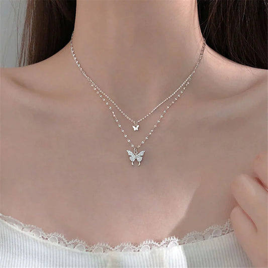 Butterfly Grace | Refined Silver Layered Necklace Set