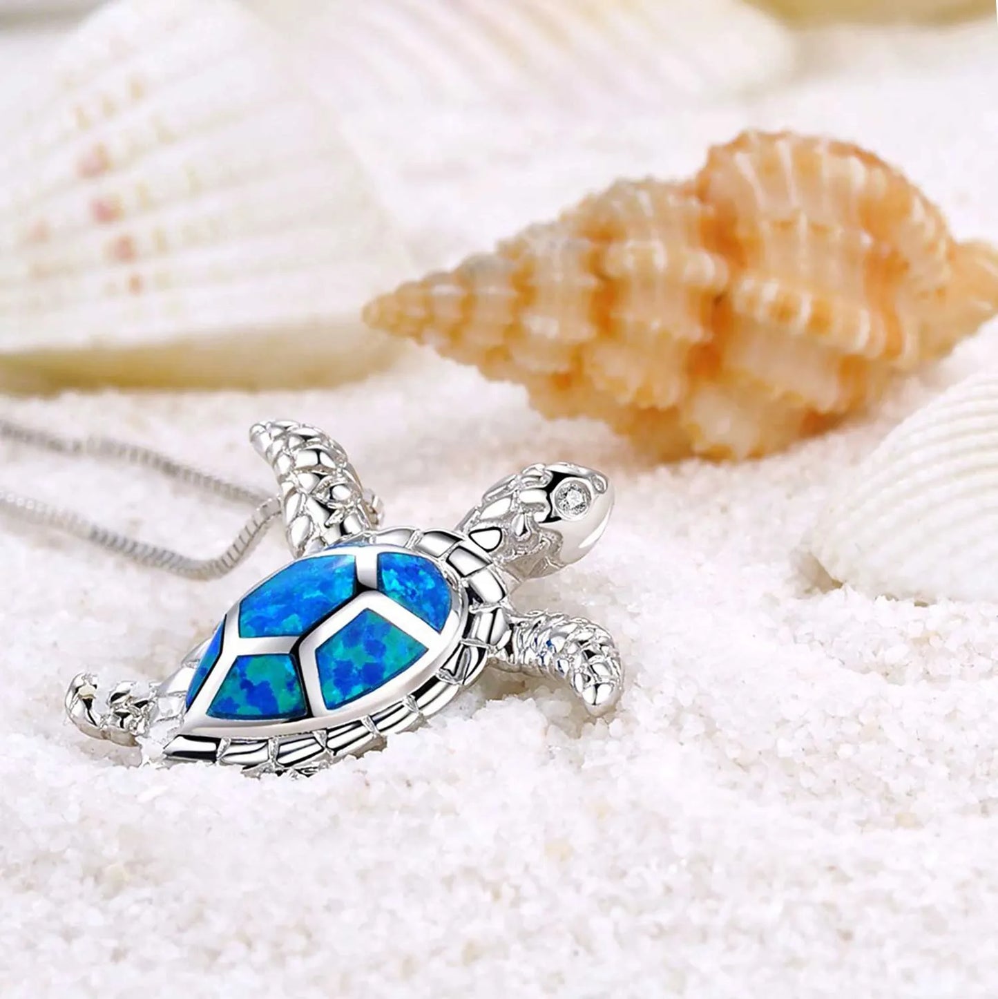 Turtle Pendant Necklace 925 Silver Opal Charm