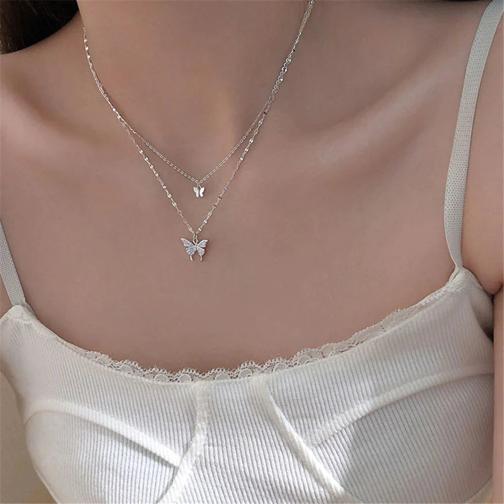 Butterfly Grace | Refined Silver Layered Necklace Set