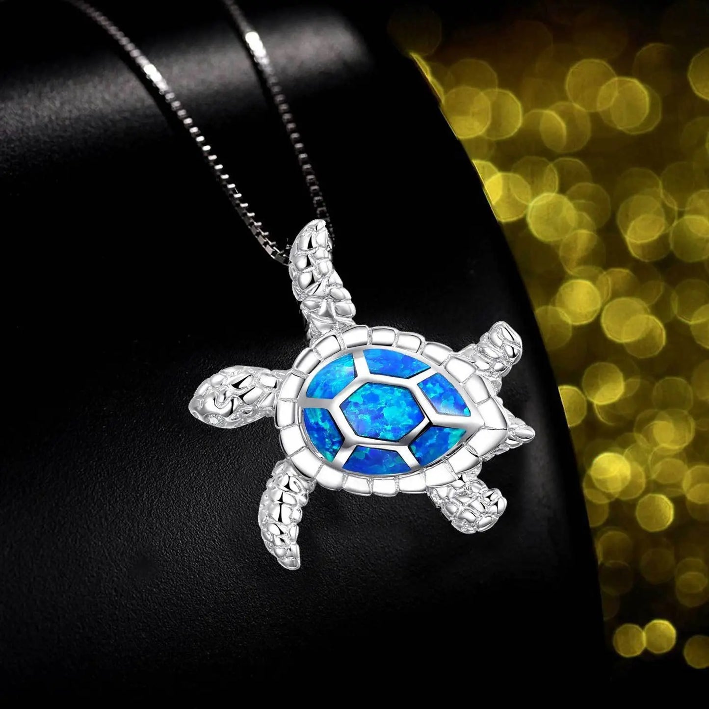 Turtle Pendant Necklace 925 Silver Opal Charm
