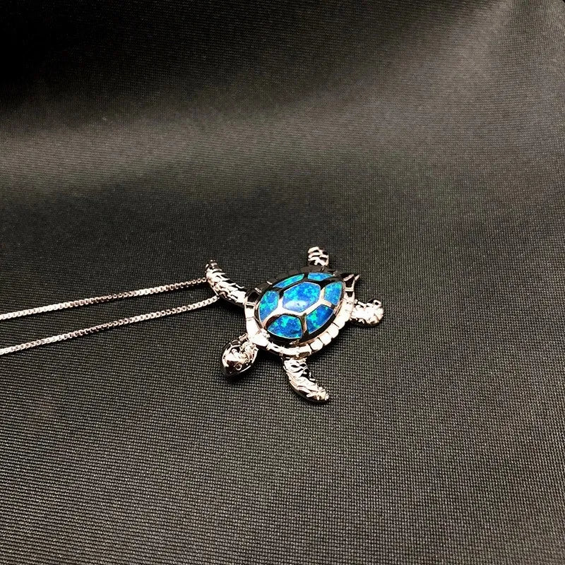 Turtle Pendant Necklace 925 Silver Opal Charm