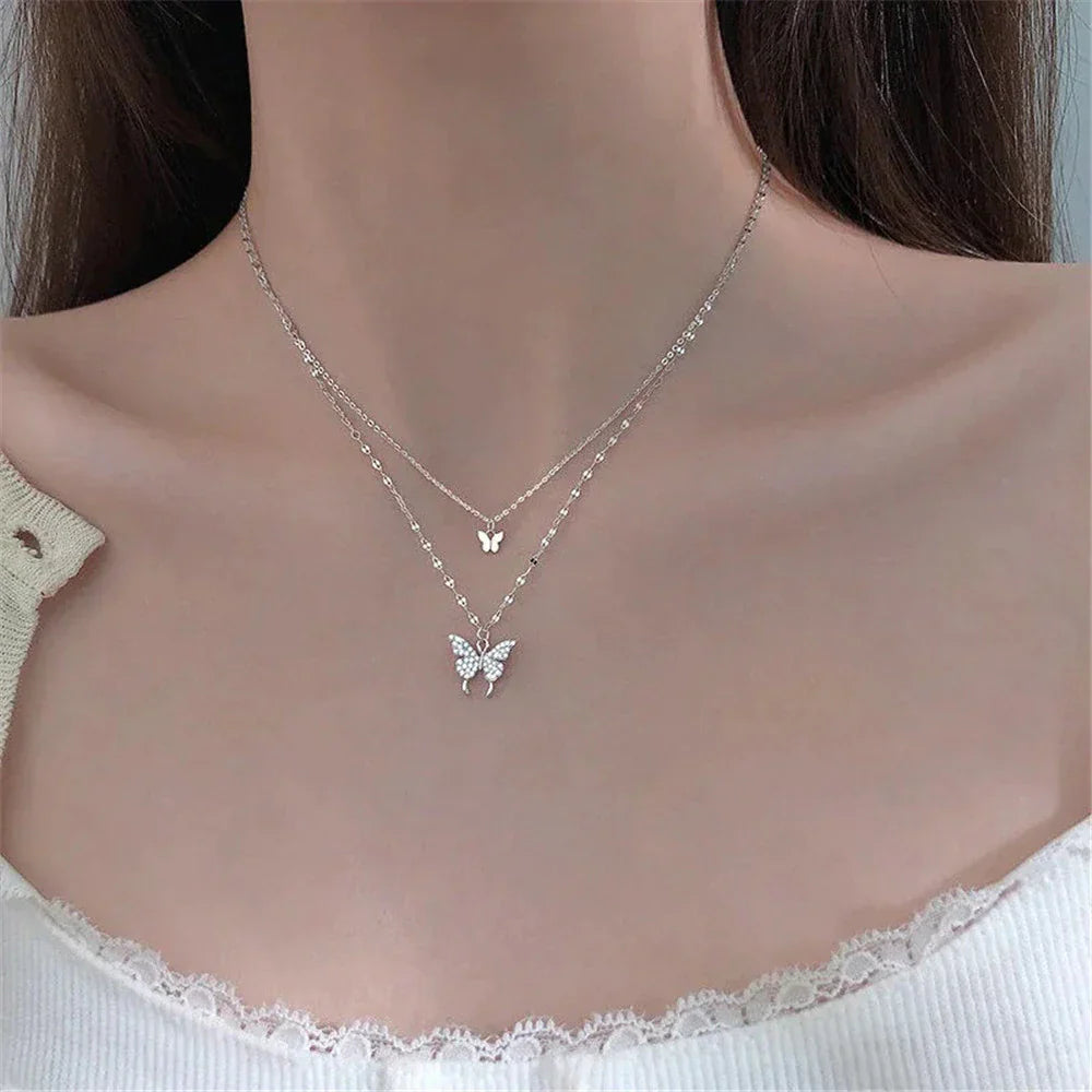 Butterfly Grace | Refined Silver Layered Necklace Set