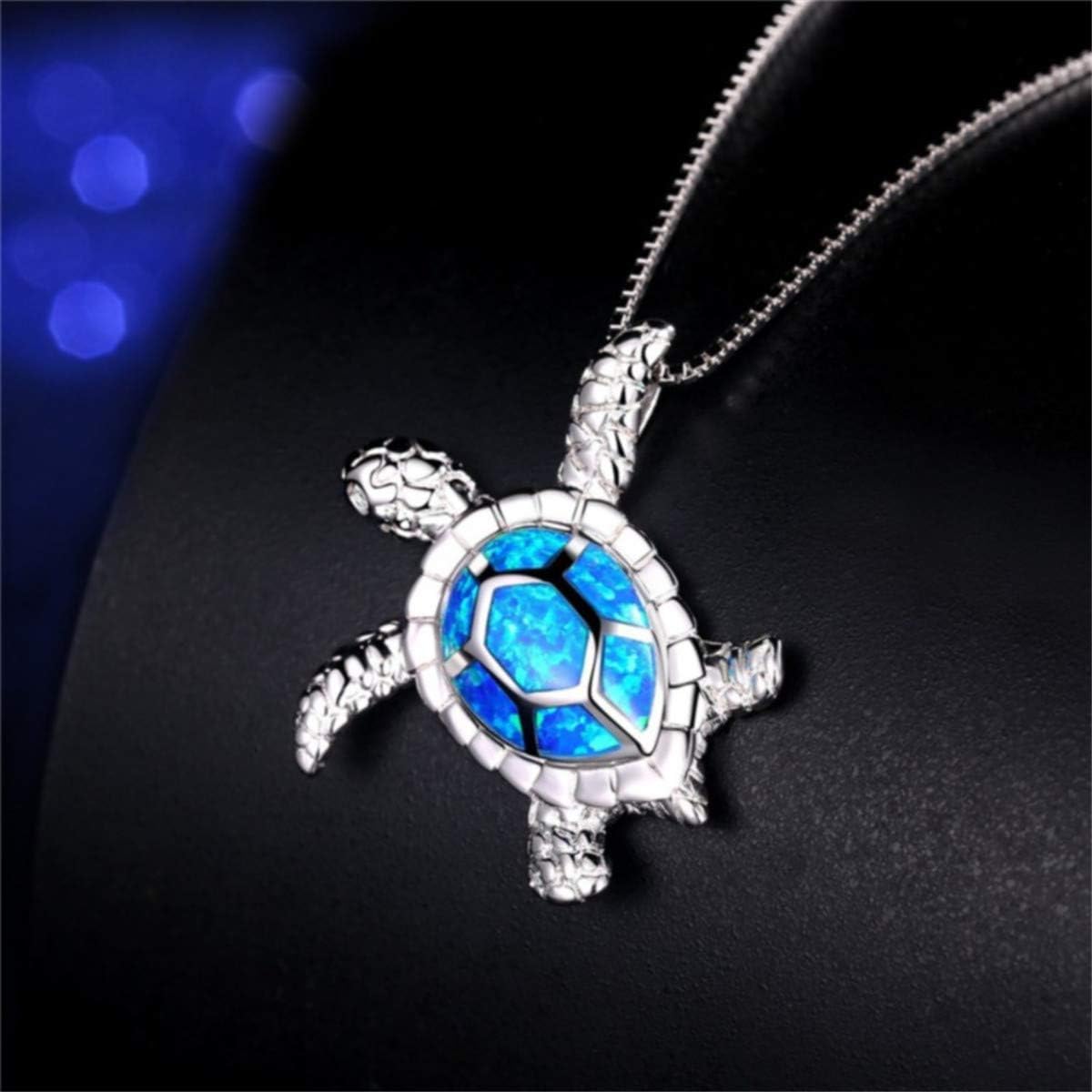 Turtle Pendant Necklace 925 Silver Opal Charm