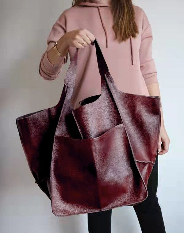 Vegan Leather Travel Tote Bag Spacious Everyday Shoulder Bag