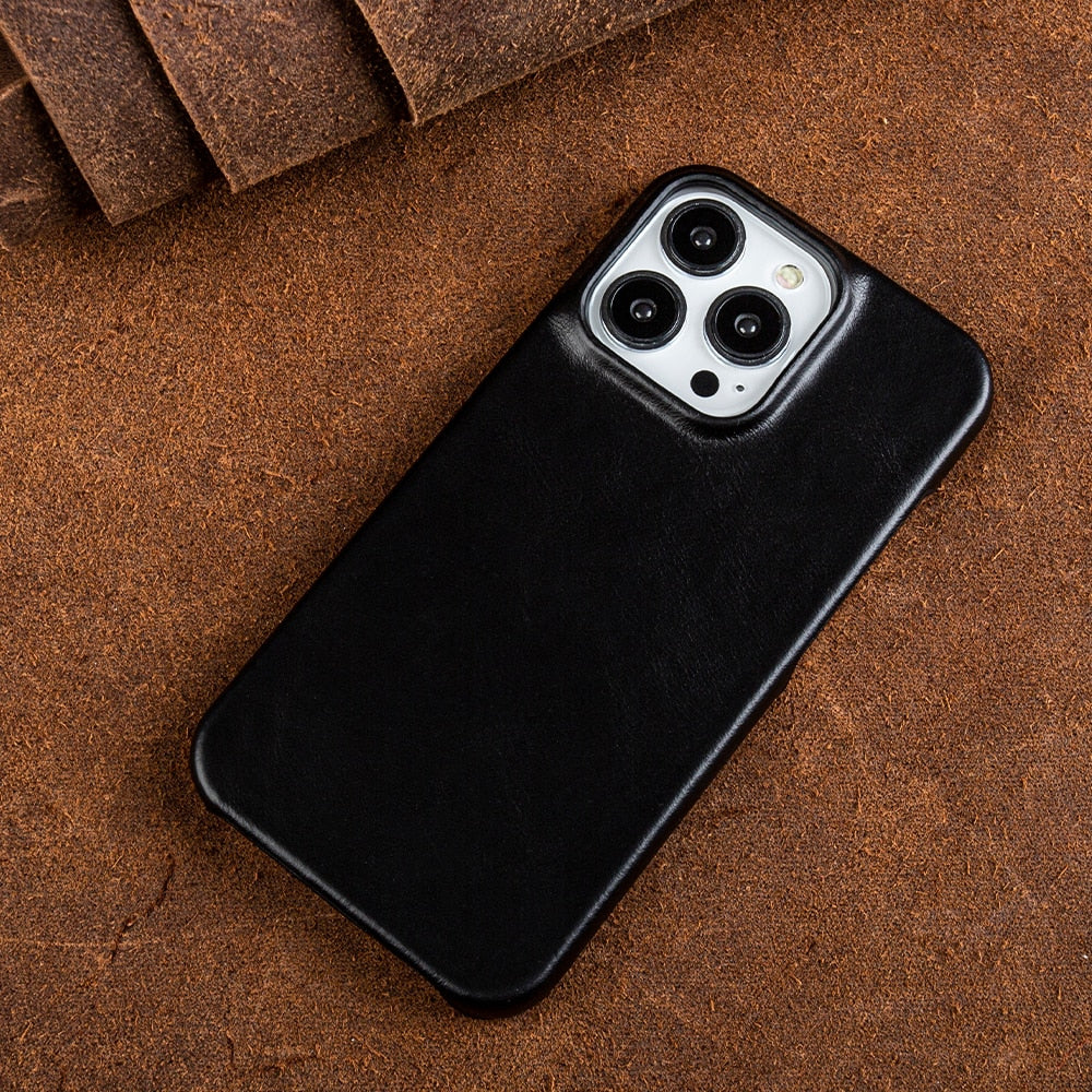 Oil Wax Genuine Leather Magnetic Phone Case for iPhone