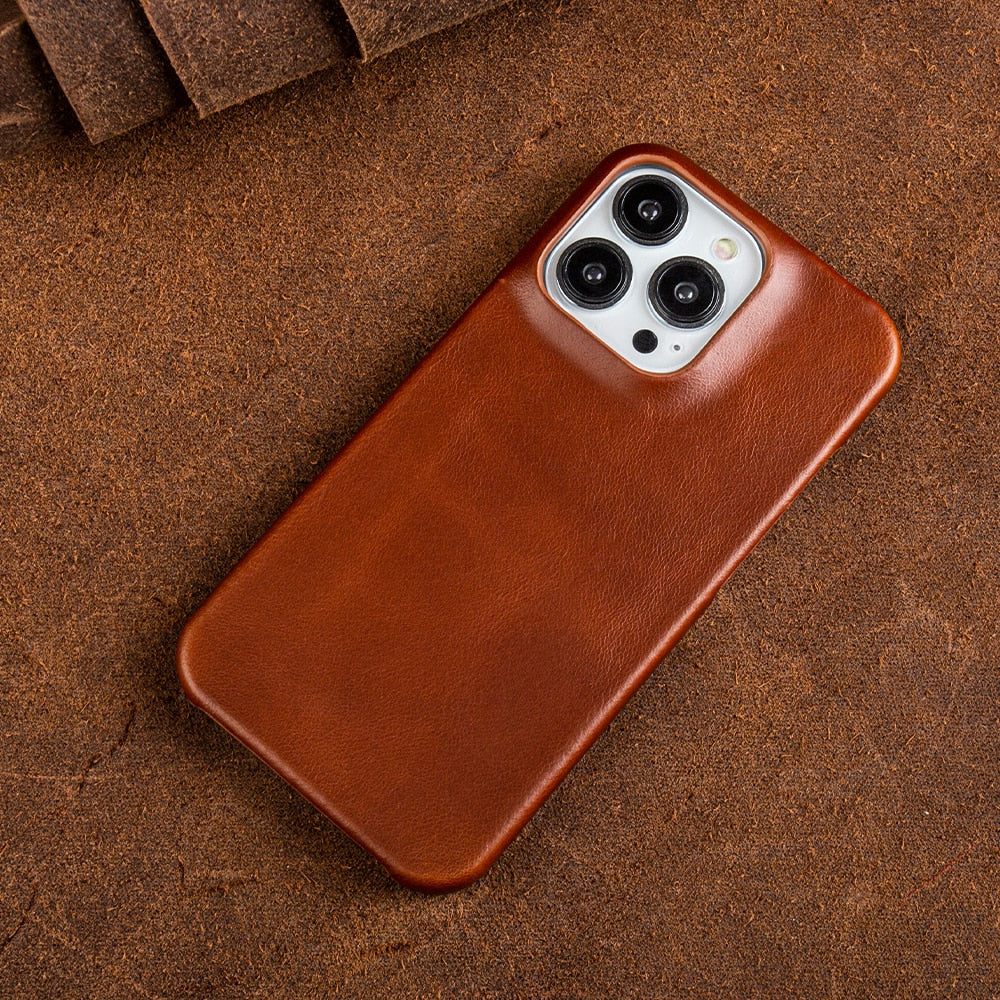 Oil Wax Genuine Leather Magnetic Phone Case for iPhone