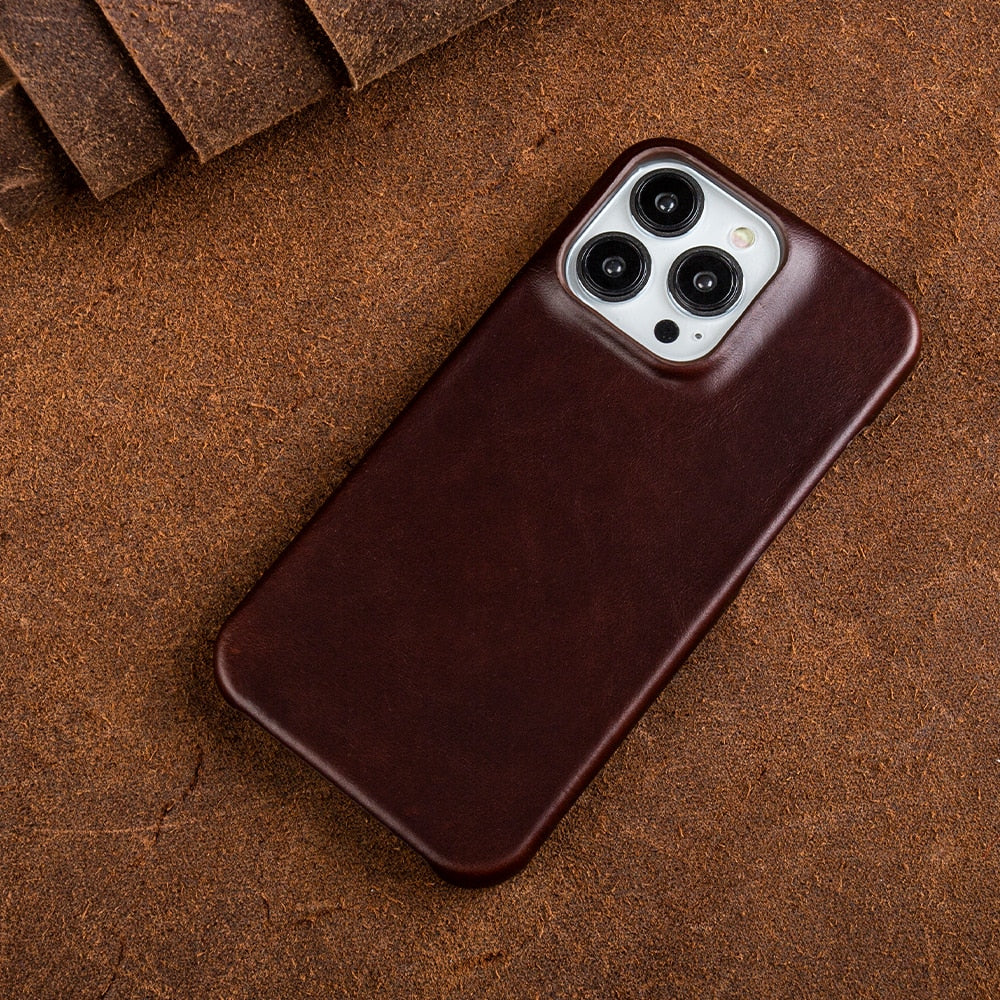 Oil Wax Genuine Leather Magnetic Phone Case for iPhone