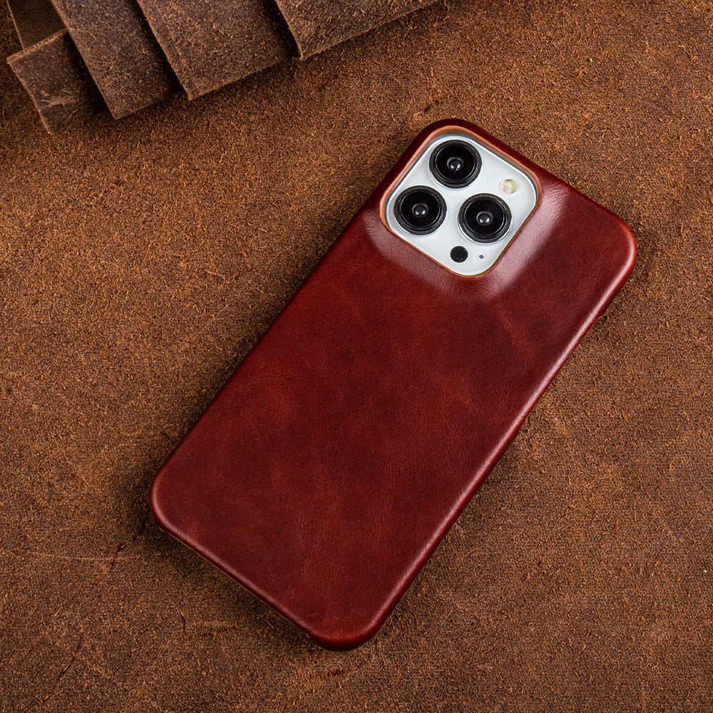 Oil Wax Genuine Leather Magnetic Phone Case for iPhone