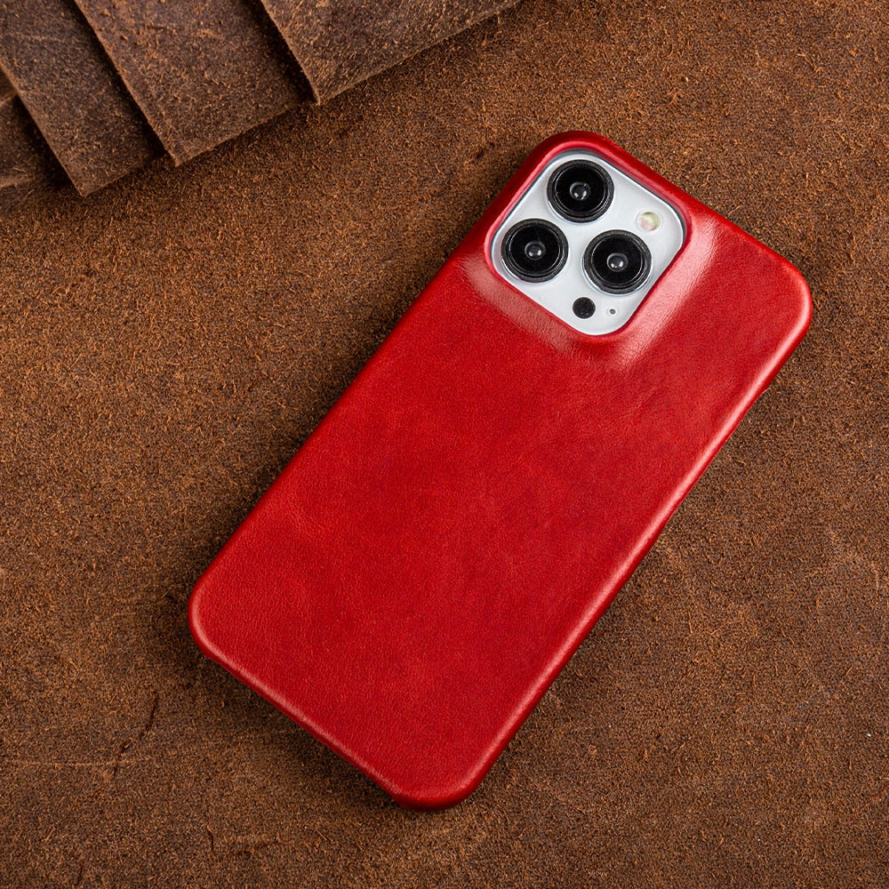 Oil Wax Genuine Leather Magnetic Phone Case for iPhone